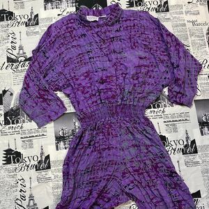 Passports of Pier 1 Women's Purple blue tribal print jumpsuit vintage 80s
